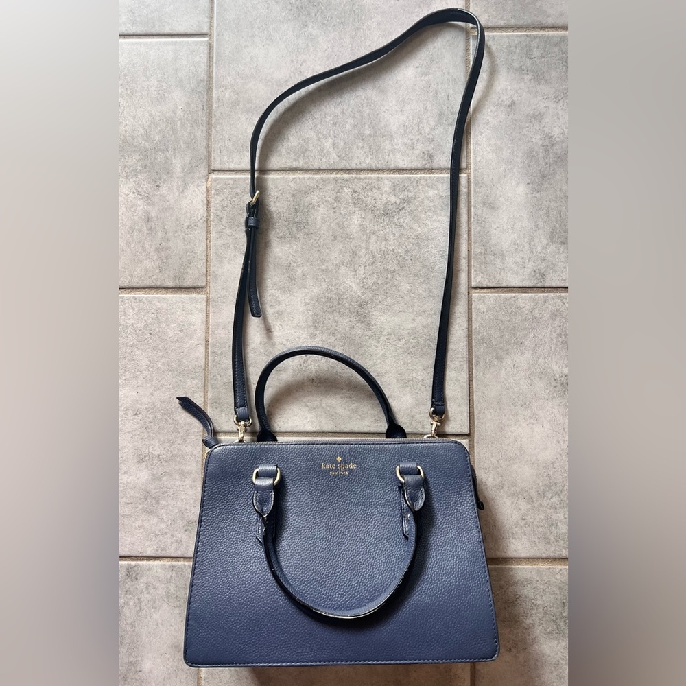 kate spade navy pebbled leather crossbody satchel with gold hardware